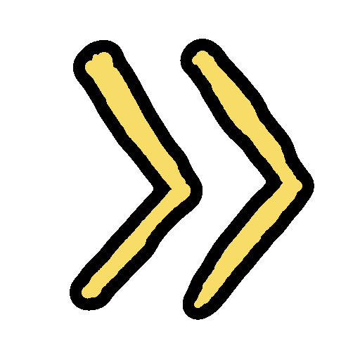 the sitelen pona glyph for the toki pona word 'e,' which looks like two sideways 'v's pointing towards the right, colored in yellow.